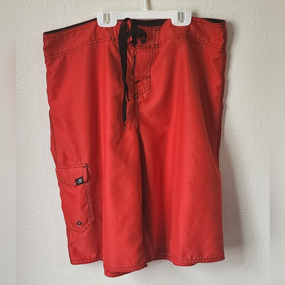 O'NEILL SUMMER SWIM SHORTS RED WITH BLACK STITCHING
